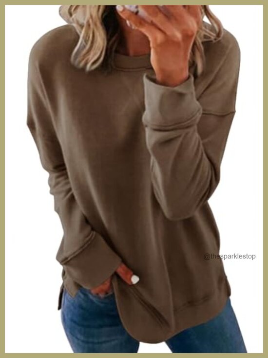 Tops - Women's Crewneck Sweatshirt Long Sleeve Tunic Top Relaxed Fit Side Split Fall